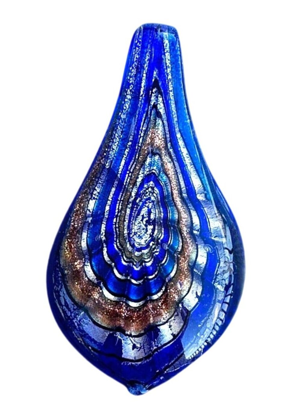 Murano Style Blue Glass Pendant Gold Tone Accents Teardrop Shape Vintage Y2K
